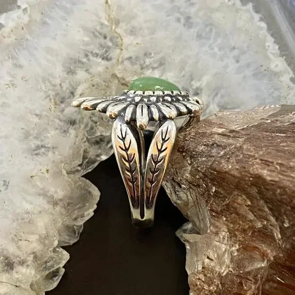Carolyn Pollack Sterling Green Turquoise Chief Feather Headdress Ring For Women - Picture 6 of 10